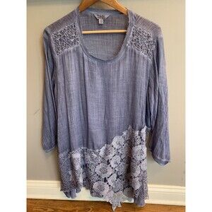 Krazy Kat Women XXL Dusty Blue Lacey Tunic Top Gauzy Cottage Core  Plus Size